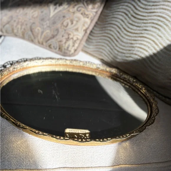 Vintage 1950s Gold Filigree Vanity Tray Wall Mirror Hollywood Regency
